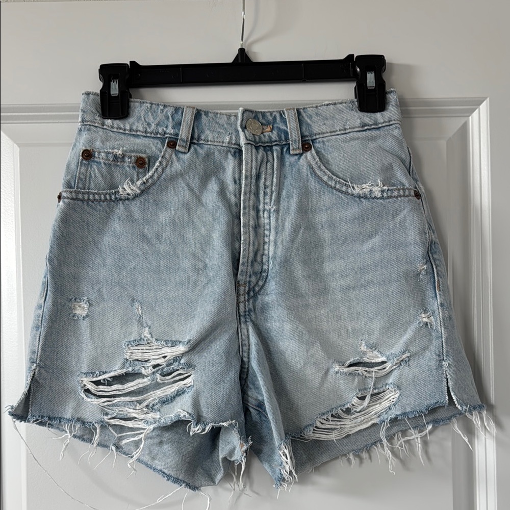 Zara Distressed Light Blue Denim Shorts